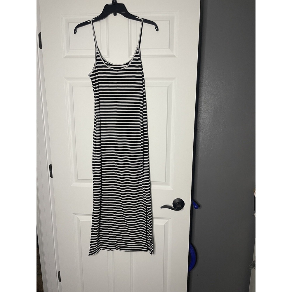 Maverick the Collection Tank Midi dress large ribbed black white stripe Beach - Picture 2 of 2